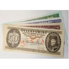 HUNGARY 1965 . FIFTY 50 - ONE THOUSAND 1,000 FORINT BANKNOTES . SPECIMEN